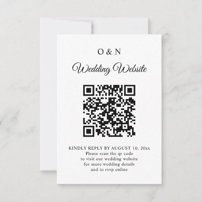 Minimalistisk svart-vit QR-kod RSVP för bröllop OSA Kort (Framsida)
