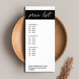 Minimalistisk svart-vit randig skönhetsprislista reklamkort