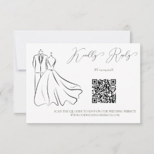 Minimalistisk svart-vit script Bröllops QR-kod OSA Kort