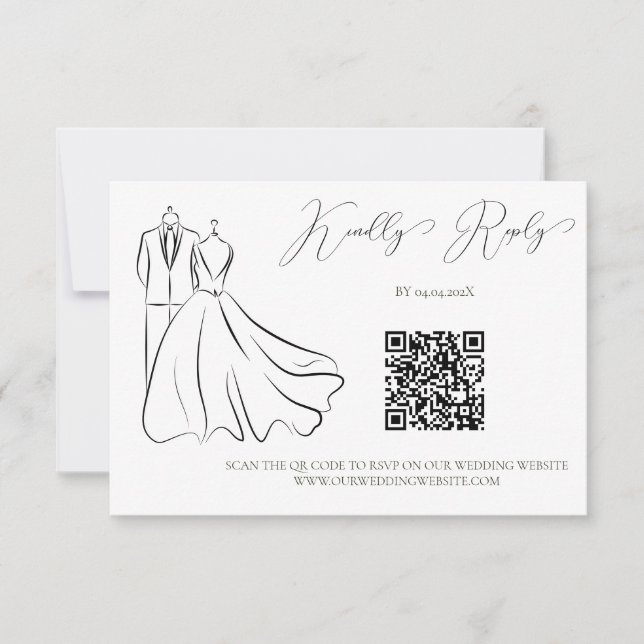 Minimalistisk svart-vit script Bröllops QR-kod OSA Kort (Framsida)