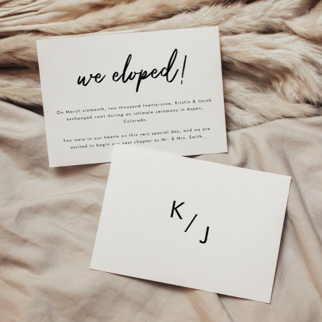 Minimalistisk svart-vit script bröllopsflykt meddelande (Skapare uppladdad)