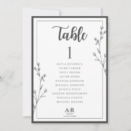 Minimalistisk svart & vit sittplanekort för bröllo