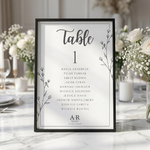 Minimalistisk svart & vit sittplanekort för bröllo