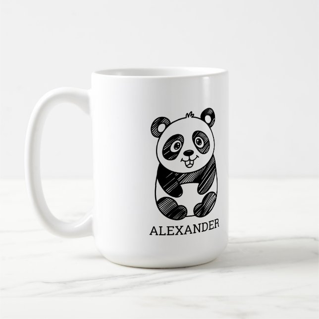 Minimalistisk svart-vit söt pandateckning kaffemugg (Vänster)
