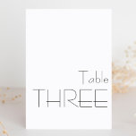 Minimalistisk svart vit-spelande typografi, TRE Bordsnummer<br><div class="desc">Modern minimalistisk svart vit-Bordsnummer med Bröllop TRE</div>