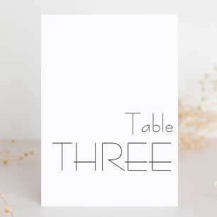Minimalistisk svart vit-spelande typografi, TRE Bordsnummer