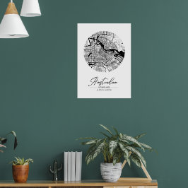 Minimalistisk svart-vit stadsplan över Amsterdam Poster