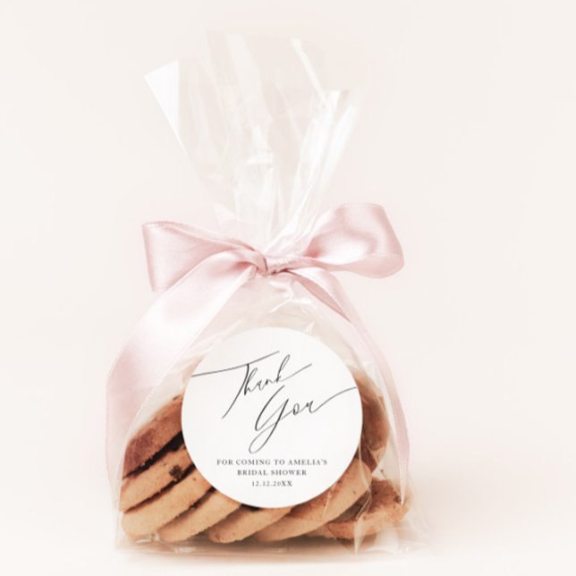 Minimalistisk Svart & Vit Tack Bröllopsdusch Runt Klistermärke (Skapare uppladdad)