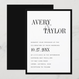 Minimalistisk svart vit typografisk Bröllop Inbjudningar