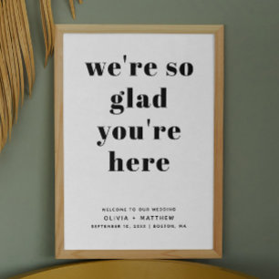 Minimalistisk svart & vit välkomstskylt för bröllo poster