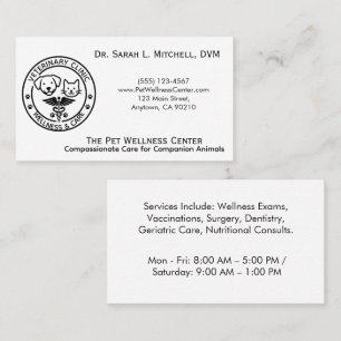 Minimalistisk Svart & Vit Veterinärklinik Visitkort