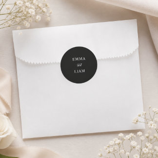 Minimalistisk svart-vit vigselmonogramdekal runt klistermärke