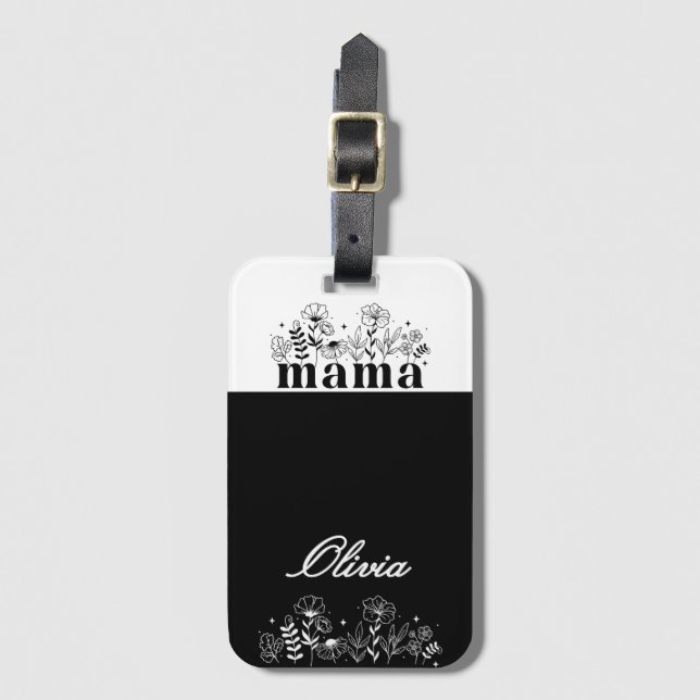 Minimalistisk Svart & Vit Vildblomma Mamma Anpassa Bagagebricka (Framsida vertikal)