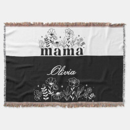 Minimalistisk Svart & Vit Vildblomma Mamma Anpassa Filt
