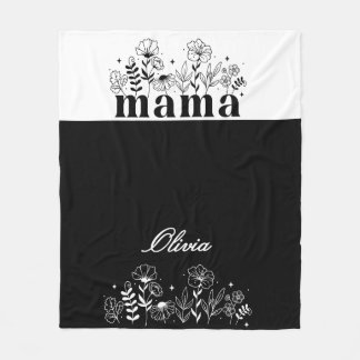 Minimalistisk svart & vit vildblomma Mamma Anpassa Fleecefilt