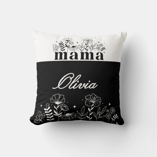 Minimalistisk Svart & Vit Vildblomma Mamma Anpassa Kudde (Framsida)