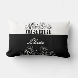 Minimalistisk svart & vit vildblomma Mamma Anpassa Lumbarkudde