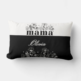 Minimalistisk svart & vit vildblomma Mamma Anpassa Lumbarkudde