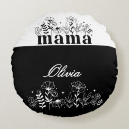 Minimalistisk svart & vit vildblomma Mamma Anpassa Rund Kudde