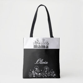 Minimalistisk Svart & Vit Vildblomma Mamma Anpassa Tygkasse