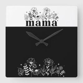 Minimalistisk Svart & Vit Vildblomma Mamma Fyrkantig Klocka