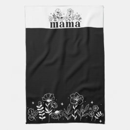 Minimalistisk Svart & Vit Vildblomma Mamma Kökshandduk