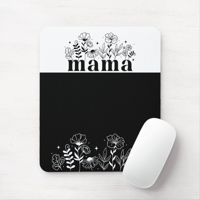 Minimalistisk Svart & Vit Vildblomma Mamma Musmatta (Med mus)