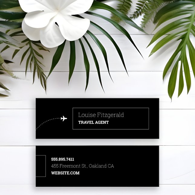 Minimalistisk svart-vita Flygplan-resa Agent Mini Visitkort (A simple and minimalist black & white mini business for travel agents, pilots & flight instructors.)
