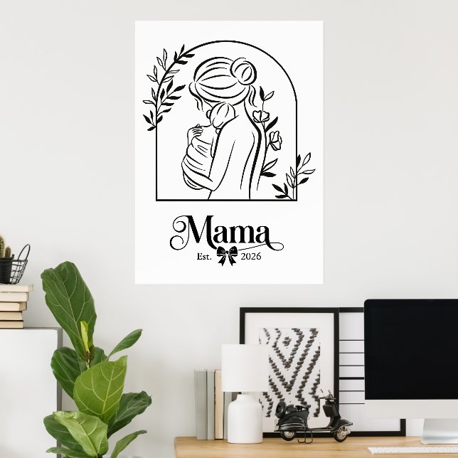Minimalistisk Svart & Vitt Första Mors Dag Est. Poster (Hemmakontoret)