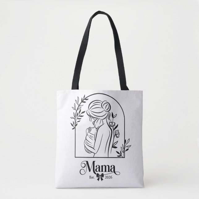 Minimalistisk Svart & Vitt Första Mors Dag Est. Tygkasse (Framsida)