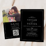 Minimalistisk | Svartfoto QR-kod Bröllop Inbjudningar<br><div class="desc">Denna minimalistiska inbjudan till QR-kodbröllop är perfekt för ett enkelt bröllop. Den moderna romantiska designen har klassisk svart- och vit typografi parad med en rografi av rustik men elegant med vintage handskrivet stil. Anpassade i alla färg. Behålla designen enkel och elegant, som den är, eller anpassa den genom att lägga...</div>