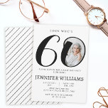 Minimalistisk svartvit 60-årsfoto inbjudningar<br><div class="desc">Elegant modern,  enkel,  svart och vit 60:e födelsedagsfestens fotoinbjudan,  fotokort. * Åldern kan inte ändras,  men var snäll och skriva mig så gör jag en ny lista med din ålder så snart som möjligt:)</div>