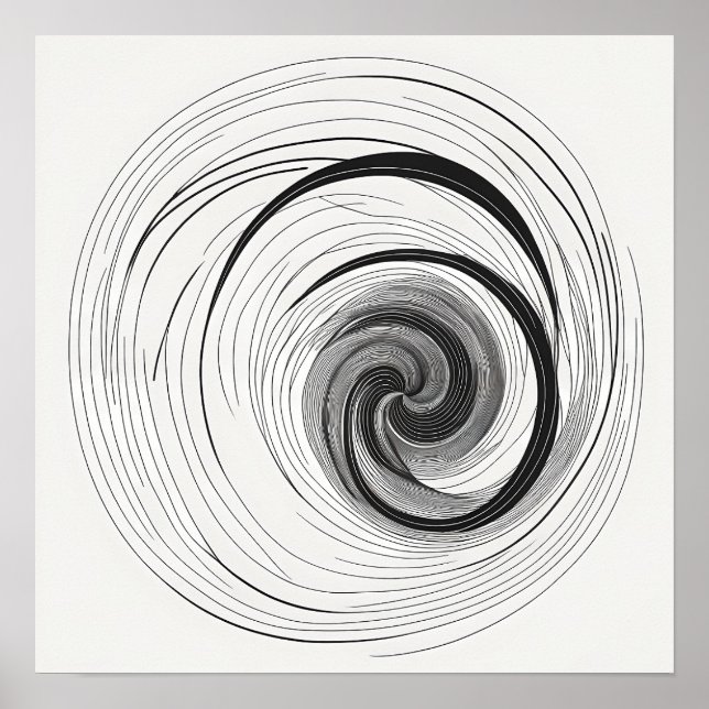 Minimalistisk svartvit Abstrakt Vortex Poster (Framsidan)