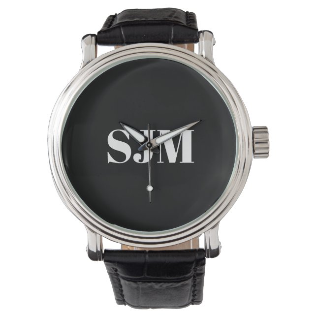 Minimalistisk svartvit Anpassningsbar monogram ini Armbandsur (Framsida)