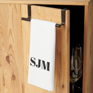 Minimalistisk svartvit Anpassningsbar monogram ini Kökshandduk