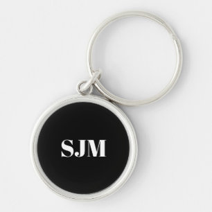 Minimalistisk svartvit Anpassningsbar monogram ini Rund Silverfärgad Nyckelring