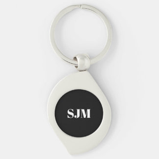 Minimalistisk svartvit Anpassningsbar monogram ini Swirl Silverfärgad Nyckelring