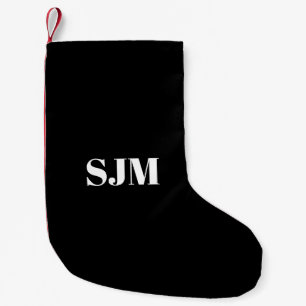 Minimalistisk svartvit Anpassningsbar monogram Liten Julstrumpa