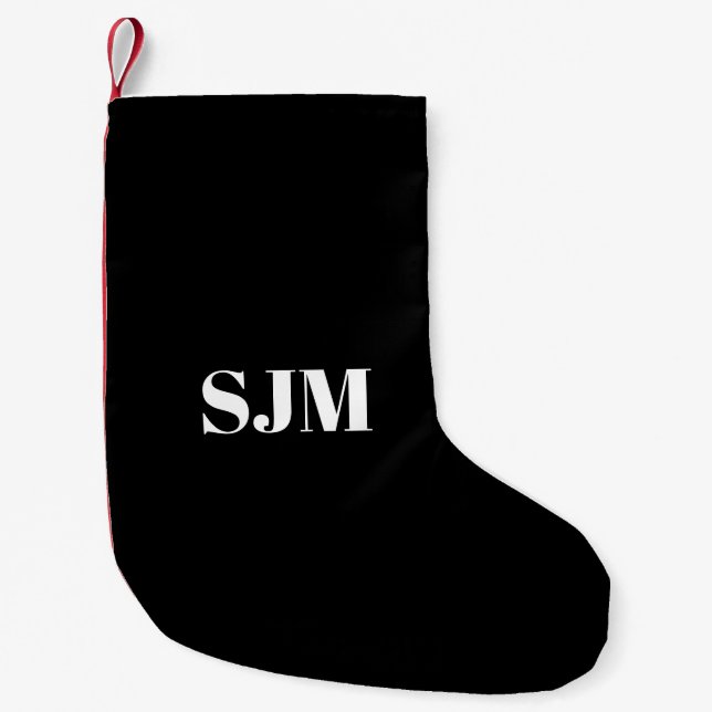 Minimalistisk svartvit Anpassningsbar monogram Liten Julstrumpa (Framsidan)
