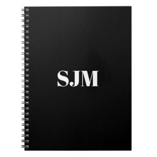 Minimalistisk svartvit Anpassningsbar, monogram na Anteckningsbok