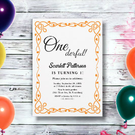 Minimalistisk svartvit Blommigt 1:a födelsedag Inbjudningar