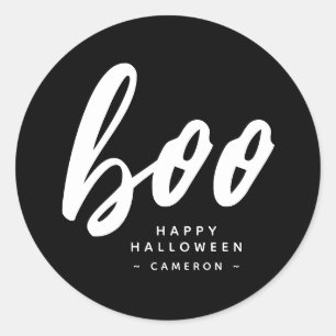 Minimalistisk svartvit boo Halloween Round Sticker Runt Klistermärke