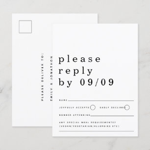 Minimalistisk svartvit Bröllop OSA av typografi Vykort