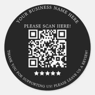 Minimalistisk svartvit Business Namn QR-kodklass Runt Klistermärke