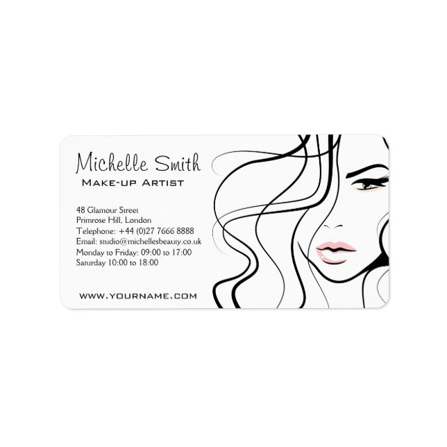 Minimalistisk svartvit Elegant, feminin makeup Adressetikett (Framsidan)