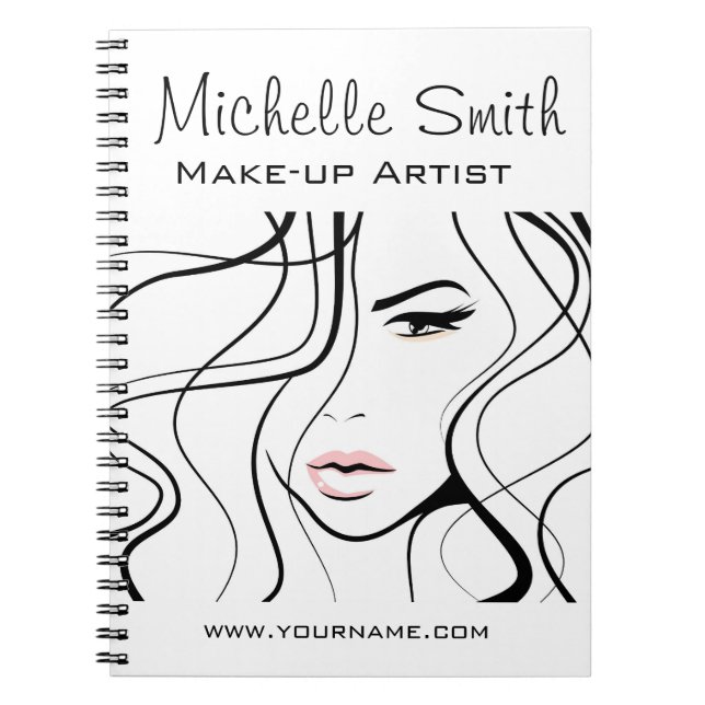 Minimalistisk svartvit Elegant, feminin makeup Anteckningsbok Med Spiral (Framsidan)