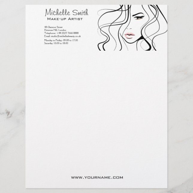 Minimalistisk svartvit Elegant, feminin makeup Brevhuvud (Framsida)