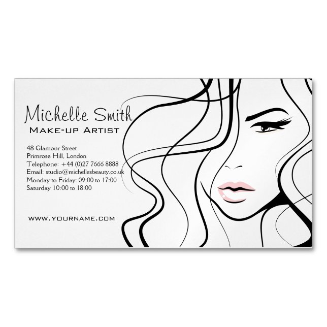Minimalistisk svartvit Elegant, feminin makeup Magnetiska Visitkort (Framsida)
