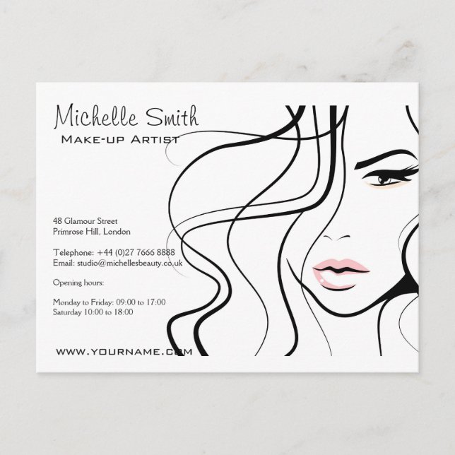 Minimalistisk svartvit Elegant, feminin makeup Vykort (Framsida)