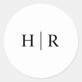 Minimalistisk svartvit Elegant, klassiskt monogram Runt Klistermärke